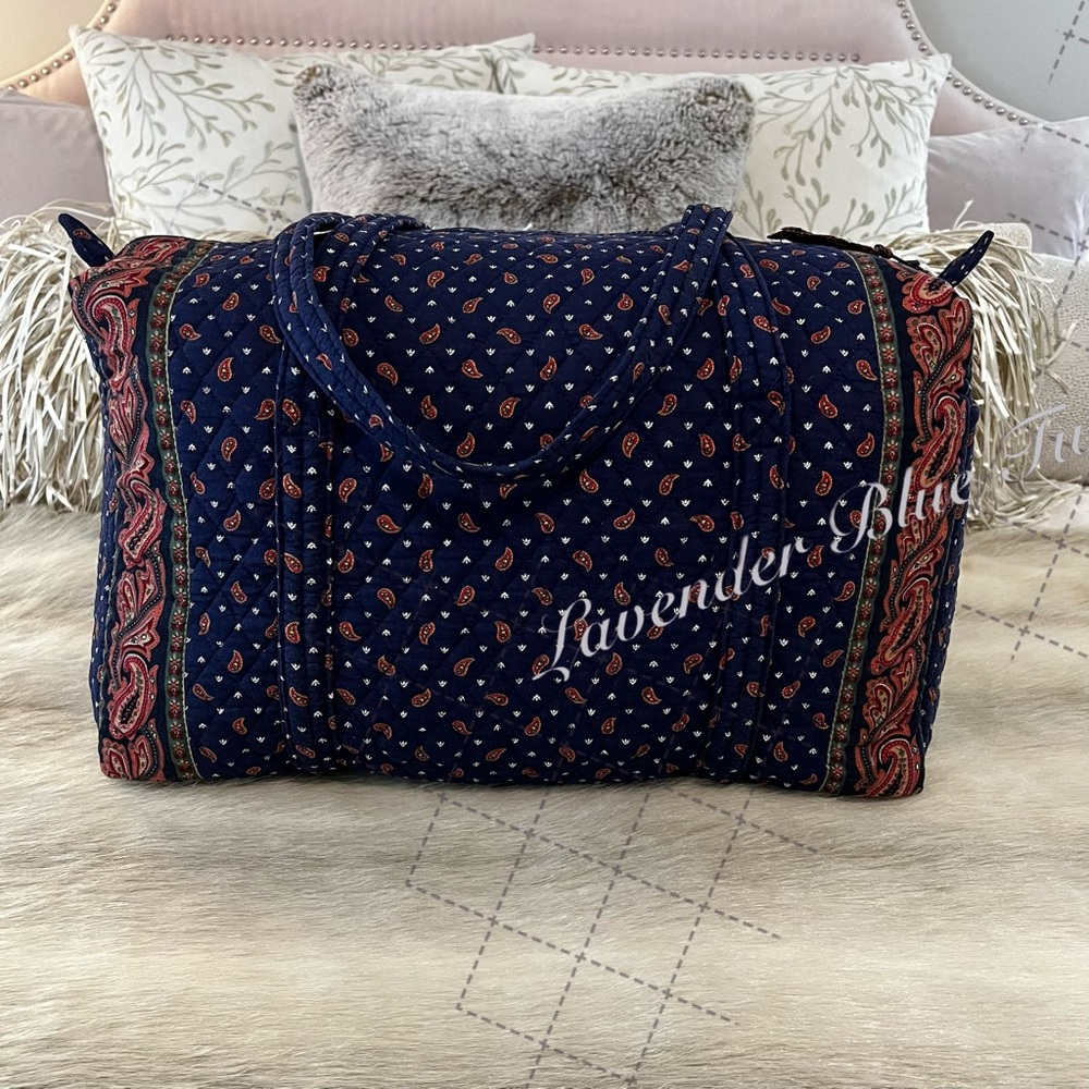 Vintage VERA BRADLEY Regency Blue 1987 Original Duffle Navy Maroon USA Virginia